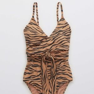 Aerie Wrap One Piece Swimsuit Animal Print NWT